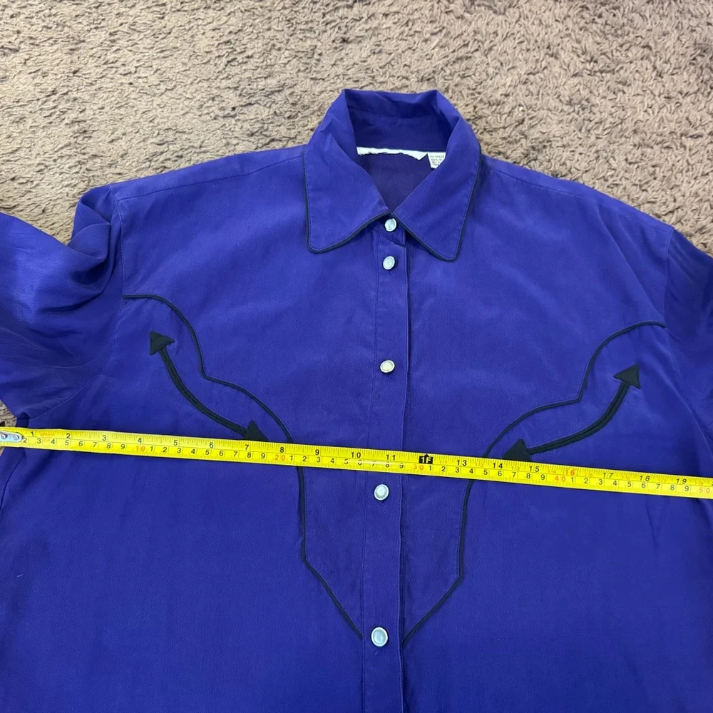 100% Silk Bright Purple Western Shirt Top Tunic Oversized Blouse 8 - Picture 2 of 5
